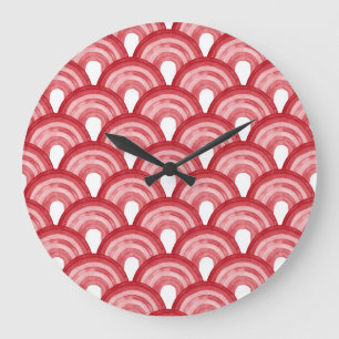 Grande Horloge Ronde Arc-en-ciel en aquarelle - motif rouge