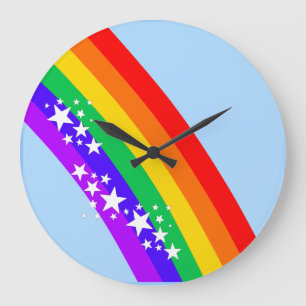 Grande Horloge Ronde Arc-en-ciel et étoiles