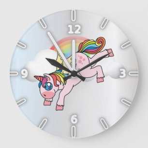 Grande Horloge Ronde Arc-en-ciel magique, Licorne, Argent