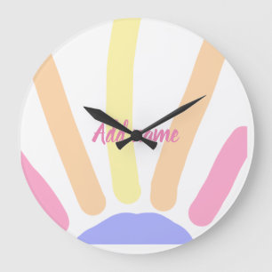 Grande Horloge Ronde arc-en-ciel orange jaune rétro ajouter nom texte r