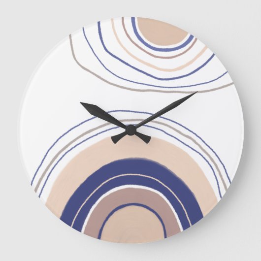 Grande Horloge Ronde Arches Boho Abstraites - Bleu et Beige (Recto)