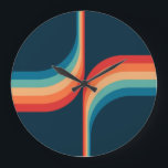 Grande Horloge Ronde Arcs colorés de style rétro<br><div class="desc">Retro double arche pattern geometrical illustration with turquoise,  blue,  red and beige stripes decoration on dark blue background.</div>