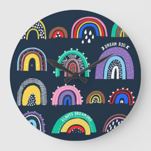 Grande Horloge Ronde Arcs en arc-en-ciel dans un style foncé, dessiné à