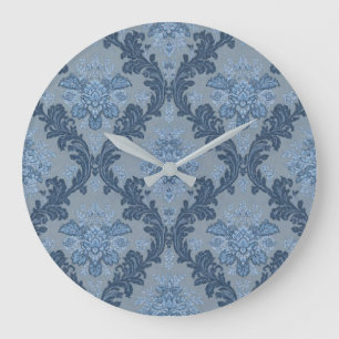 Grande Horloge Ronde Ardoise Bleu Foncé Poudre Bleue Douce Élégant Dama