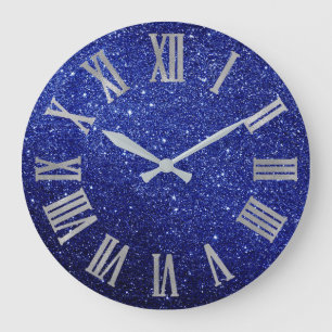 Grande Horloge Ronde Argent bleu GrayMetallic Numers romain de parties