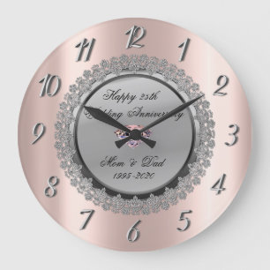 Grande Horloge Ronde Argent floral Rose Gold 25e anniversaire de maria