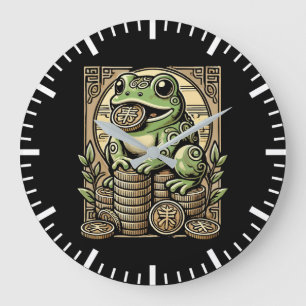 Grande Horloge Ronde Argent Frog, Lucky Toad, Jin Chan - Succès Lucky