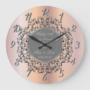 Grande Horloge Ronde Argent Rose Gold 50 Mariage Anniversaire