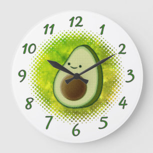 Grande Horloge Ronde Arrière - plan Aquarelle Dessin Avocado mignonne