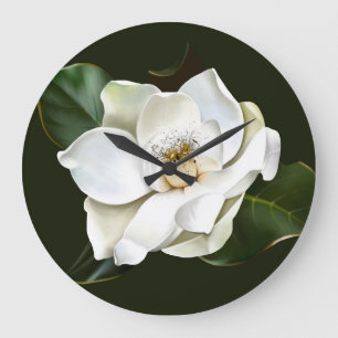 Grande Horloge Ronde Arrière - plan blanc Magnolia Closeup Vert