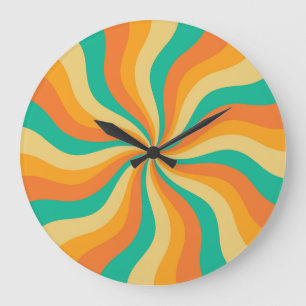 Grande Horloge Ronde Arrière - plan coloré Retro les années 70 Sunburst