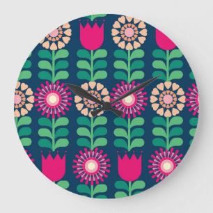 Grande Horloge Ronde Arrière - plan Fleur, Illustration Artistique Vint