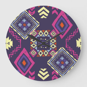 Grande Horloge Ronde Arrière - plan géométrique tribal, primitif.