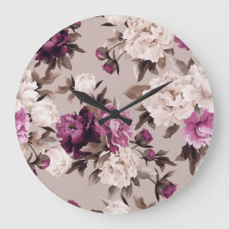 Grande Horloge Ronde Arrière - plan léger rose : Aquarelle Vintage