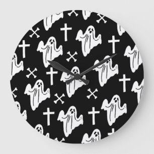 Grande Horloge Ronde Arrière - plan Motif Halloween tiré main