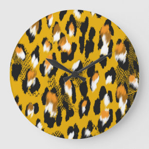Grande Horloge Ronde Arrière - plan Poster de animal Leopard Texture
