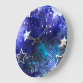 Grande Horloge Ronde Arrière - plan spatial avec étoiles (Angle)