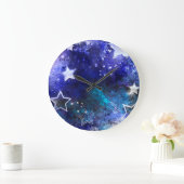Grande Horloge Ronde Arrière - plan spatial avec étoiles (Maison)