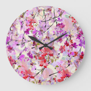 Grande Horloge Ronde Arrière - plans d'aquarelle Orchidée-Sakura