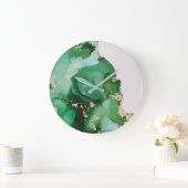 Grande Horloge Ronde Art Abstrait de fluide d'encre verte (Maison)