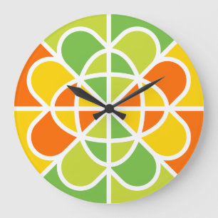 Grande Horloge Ronde Art abstrait de soleil géométrique vibrant