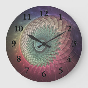 Grande Horloge Ronde Art abstrait d'escargot coloré moderne fractal