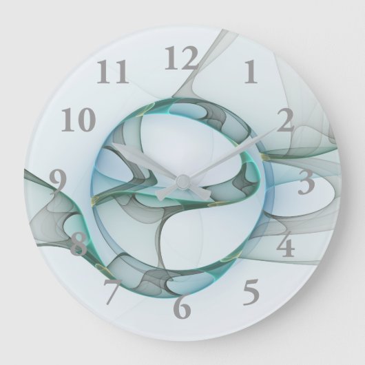 Grande Horloge Ronde Art Abstrait moderne Fractal Bleu Turquoise Gris (Recto)