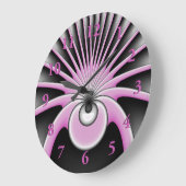 Grande Horloge Ronde Art Abstrait moderne Fractal rose Gris noir (Angle)