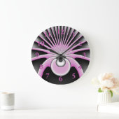 Grande Horloge Ronde Art Abstrait moderne Fractal rose Gris noir (Maison)