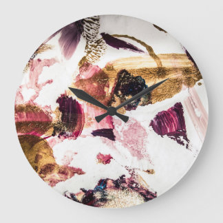 Grande Horloge Ronde Art créatif Abstrait Gold Sparkles