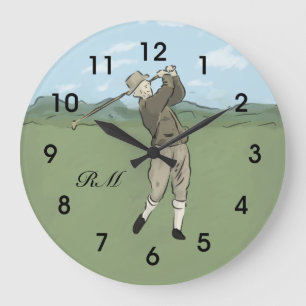 Grande Horloge Ronde Art de golf de style Vintage monogramme