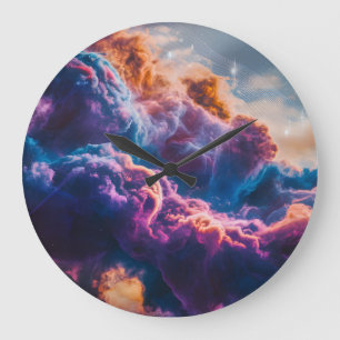 Grande Horloge Ronde Art de la nébuleuse de l'espace abstrait - Cosmiqu