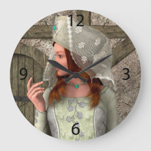 Grande Horloge Ronde Art de la Renaissance Princesse Médiévale Vintage