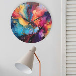 Grande Horloge Ronde Art de l'encre à alcool coloré<br><div class="desc">Cette conception peut être personnalisée en choisissant l'option Modifier la conception. Vous pouvez également transférer sur d'autres objets. Contactez-moi à l'adresse colorflowcreations@gmail.com ou utilisez l'option conversation en haut de la page si vous souhaitez avoir cette conception sur un autre produit ou avez besoin d'aide. Voir d'autres de mes dessins ou...</div>