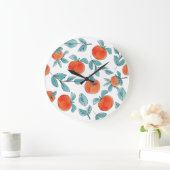 Grande Horloge Ronde Art de ligne orange : motif transparent (Maison)
