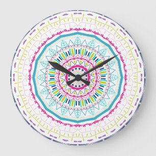 Grande Horloge Ronde Art de mandala coloré vibrant