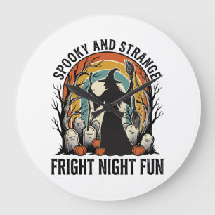 Grande Horloge Ronde Art de silhouette de sorcière vintage Halloween ci
