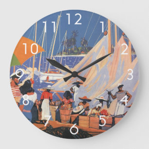 Grande Horloge Ronde Art de voyage vintage aux Bahamas, Fly Nassau par 