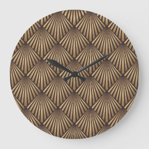 Grande Horloge Ronde Art Déco Abstrait : Elégance Or.