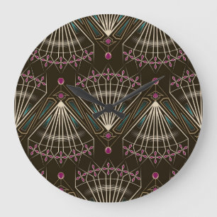 Grande Horloge Ronde Art déco antique, motif géométrique