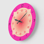 Grande Horloge Ronde Art déco géométrique, Fuchsia rose et corail (Angle)