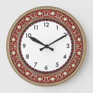 Grande Horloge Ronde Art Déco Rouge