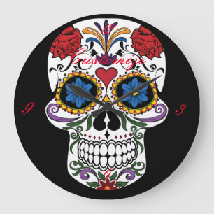 Grande Horloge Ronde Art Décoré du crâne humain Thunder_Cove