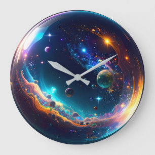 Grande Horloge Ronde Art Fantastique de la Galaxie de la Bulle Cosmique