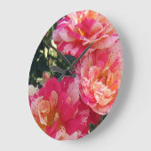 Grande Horloge Ronde Art Floral Rose rayé rose et blanc (Angle)