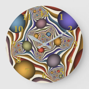 Grande Horloge Ronde Art fractal abstrait moderne et coloré qui s'envol