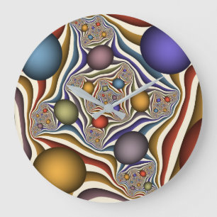 Grande Horloge Ronde Art fractal abstrait moderne et coloré qui s'envol