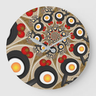Grande Horloge Ronde Art fractal de brunch drôle de nourriture, tomates