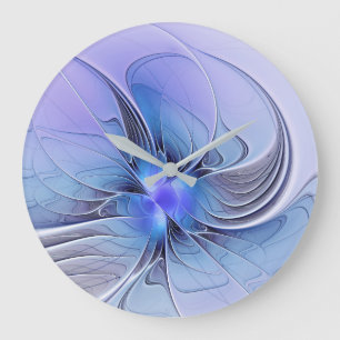 Grande Horloge Ronde Art fractal moderne abstrait bleu lavande