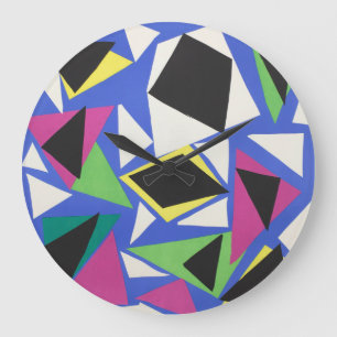 Grande Horloge Ronde Art géométrique abstrait découpé bleu de Matisse